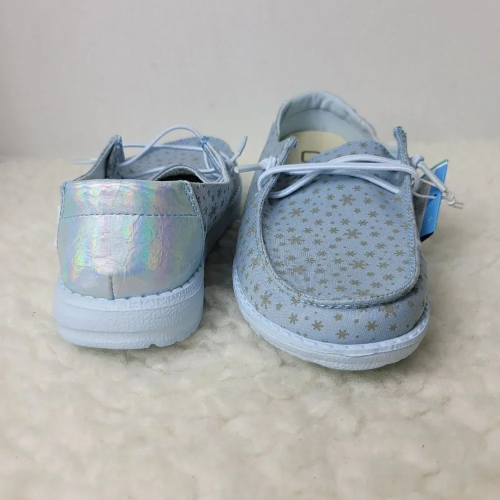Hey Dude Wendy Kids  Size 34 Ice Princess Snowflakes Youth Slip On Shoes New Con